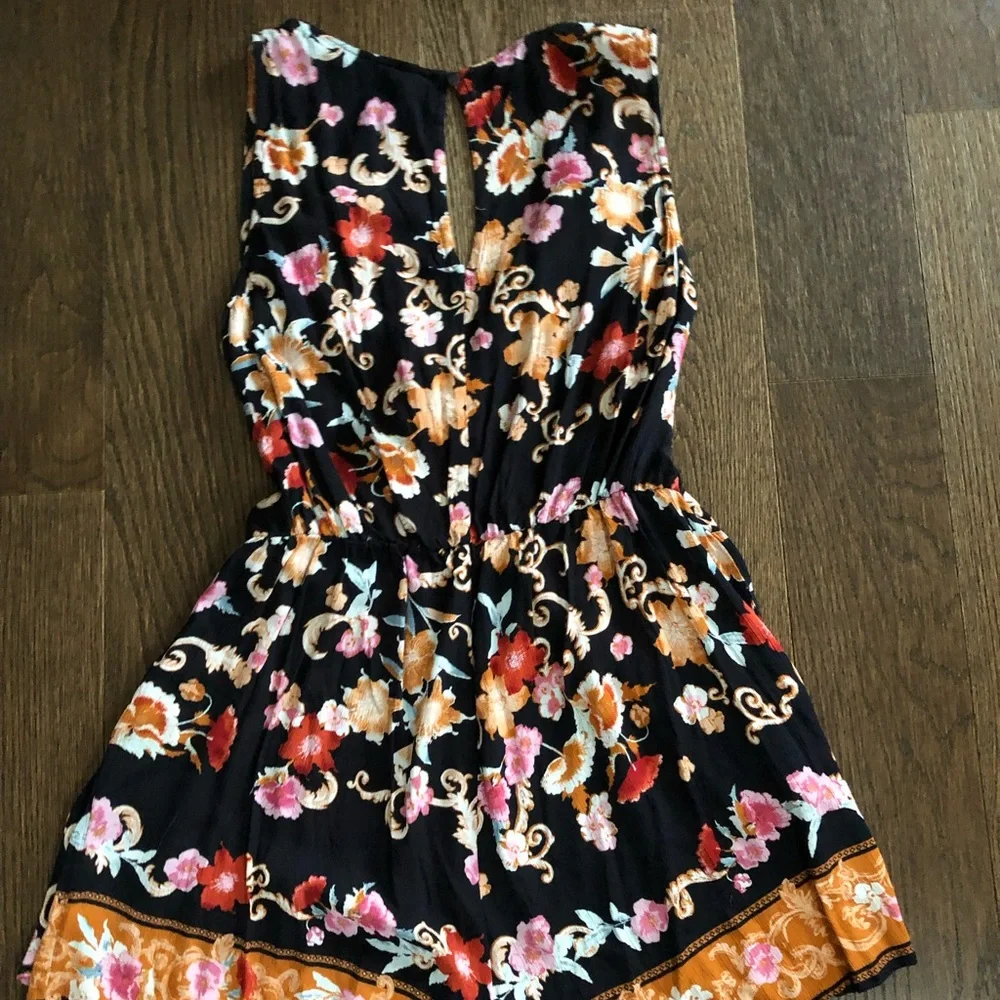 ❄️3/$30 Black Floral Wrap Romper with Mustard Trim - Picture 2 of 6